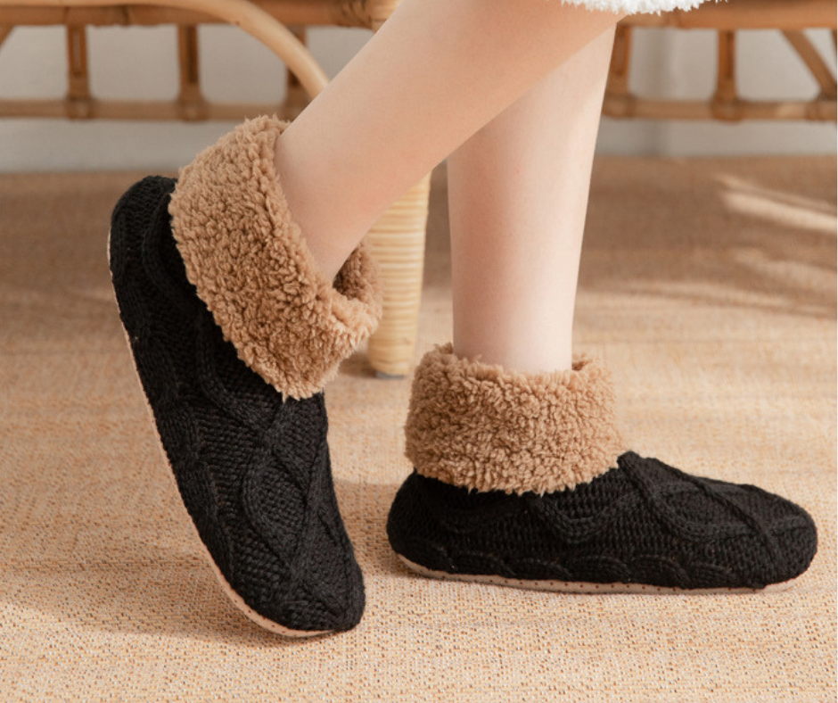 Ribbstickade Toffelsockor med Teddyfoder (36-42)