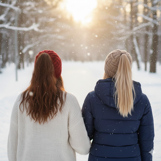Stickad Vintermössa med Hål för Hästsvans
